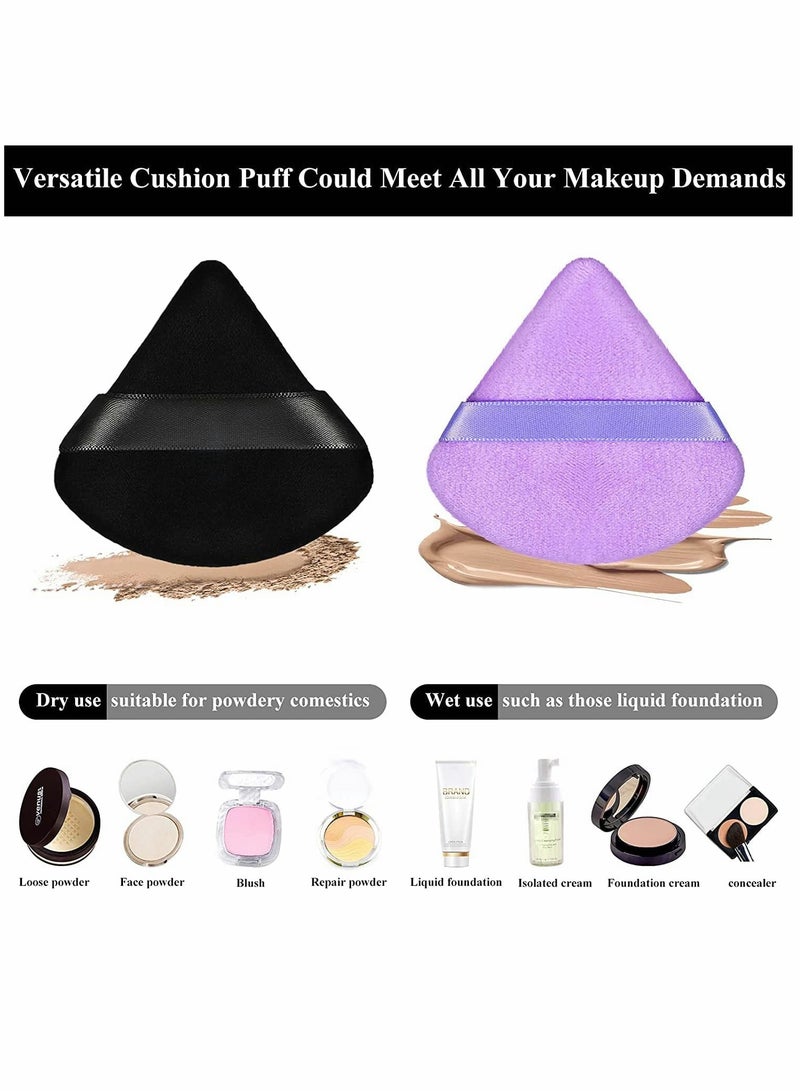 SOLARAE Makeup Pure Powder Puff, 10 Pcs for Loose Powder Mineral Powder Body Powder Makeup Tool with Strap, for Contouring, Under Eyes and Corners (Black and Purple) - Image 2