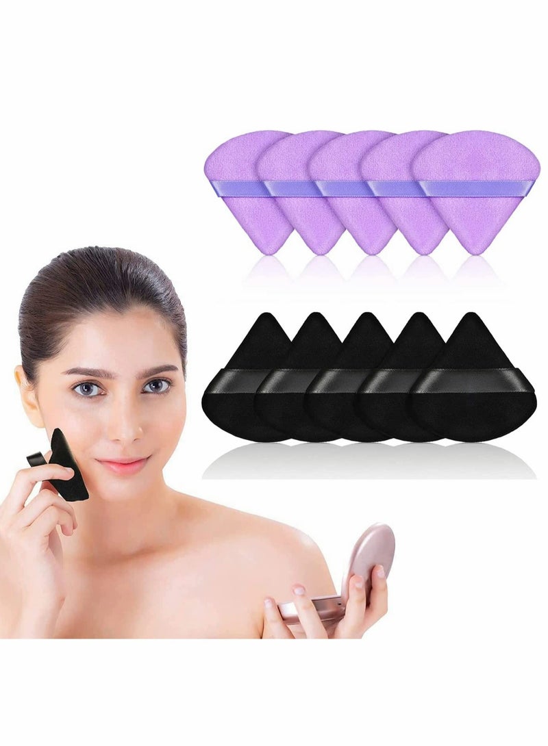 SOLARAE Makeup Pure Powder Puff, 10 Pcs for Loose Powder Mineral Powder Body Powder Makeup Tool with Strap, for Contouring, Under Eyes and Corners (Black and Purple) - Image 1