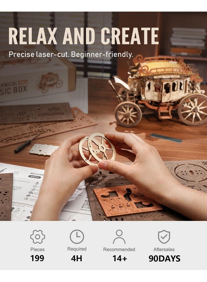 ROKR 3D Wooden Puzzles For Adults-Stagecoach Music Box Kit-Diy Wood Model Kits For Adults-Toy Gifts For Ages 14 And Up - Image 5