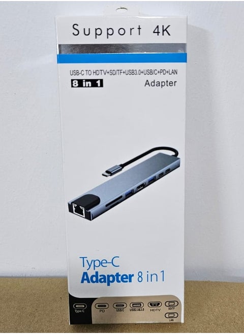 USB C Hub 8 in 1 Type C Hub Multiport Adapter with 4K HDMI PD Power Delivery USB-C Ethernet 2 USB SD/TF Card Reader Compatible with Book Pro XPS and More Type C Devices