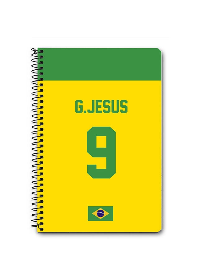 Stylizedd Designer A5 Spiral Notebook Memo Notepad Journal - Football Team - Brazil Player Name - G.Jesus - Image 1