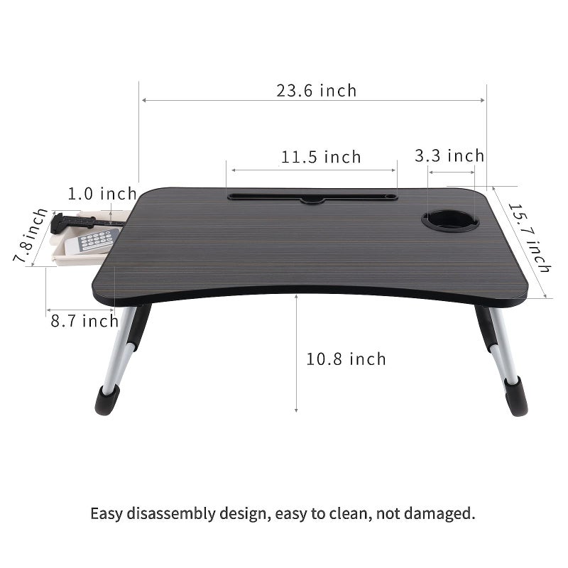 Kylinbigda Laptop Desk Foldable Bed Table, Portable Lap Desk Laptop Bed Tray Table with Storage Drawer and Cup Holder, Lap TraysTables Notebook Stand Reading Desks Breakfast Tray for Beds Couch Sofa Floor - Image 4