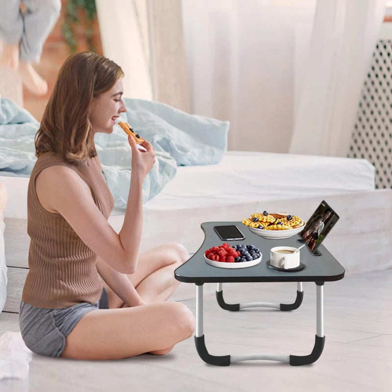 Kylinbigda Laptop Desk Foldable Bed Table, Portable Lap Desk Laptop Bed Tray Table with Storage Drawer and Cup Holder, Lap TraysTables Notebook Stand Reading Desks Breakfast Tray for Beds Couch Sofa Floor - Image 5