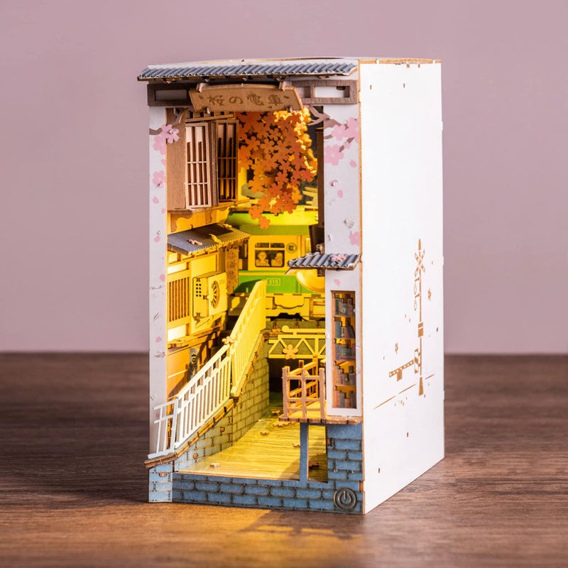 Rolife DIY Book Nook Kit Sakura Densya DIY Miniature Booknook Kit Creative Decorative Bookend Bookshelf Insert 3D Puzzles for Adults HalloweenChristmas DecorationsGifts for Adults Sakura Densya