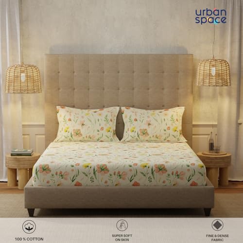 Urban Space Serene 200 TC 100% Cotton Floral Bedsheet For Single Bed With 1 Pillow Cover, Single Bedsheet (Florence Grey, Size 58 X 90 Inches), Small_Single - Image 5