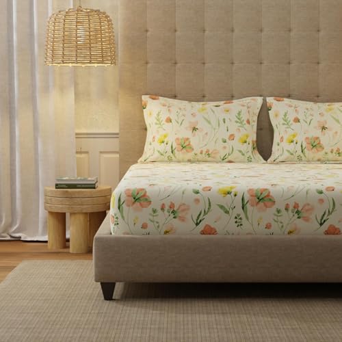 Urban Space Serene 200 TC 100% Cotton Floral Bedsheet For Single Bed With 1 Pillow Cover, Single Bedsheet (Florence Grey, Size 58 X 90 Inches), Small_Single - Image 3