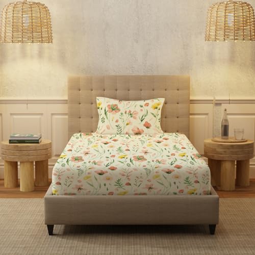 Urban Space Serene 200 TC 100% Cotton Floral Bedsheet For Single Bed With 1 Pillow Cover, Single Bedsheet (Florence Grey, Size 58 X 90 Inches), Small_Single - Image 2