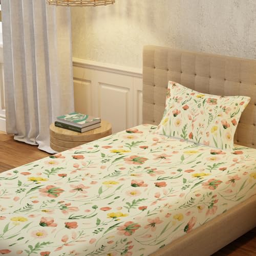 Urban Space Serene 200 TC 100% Cotton Floral Bedsheet For Single Bed With 1 Pillow Cover, Single Bedsheet (Florence Grey, Size 58 X 90 Inches), Small_Single - Image 1