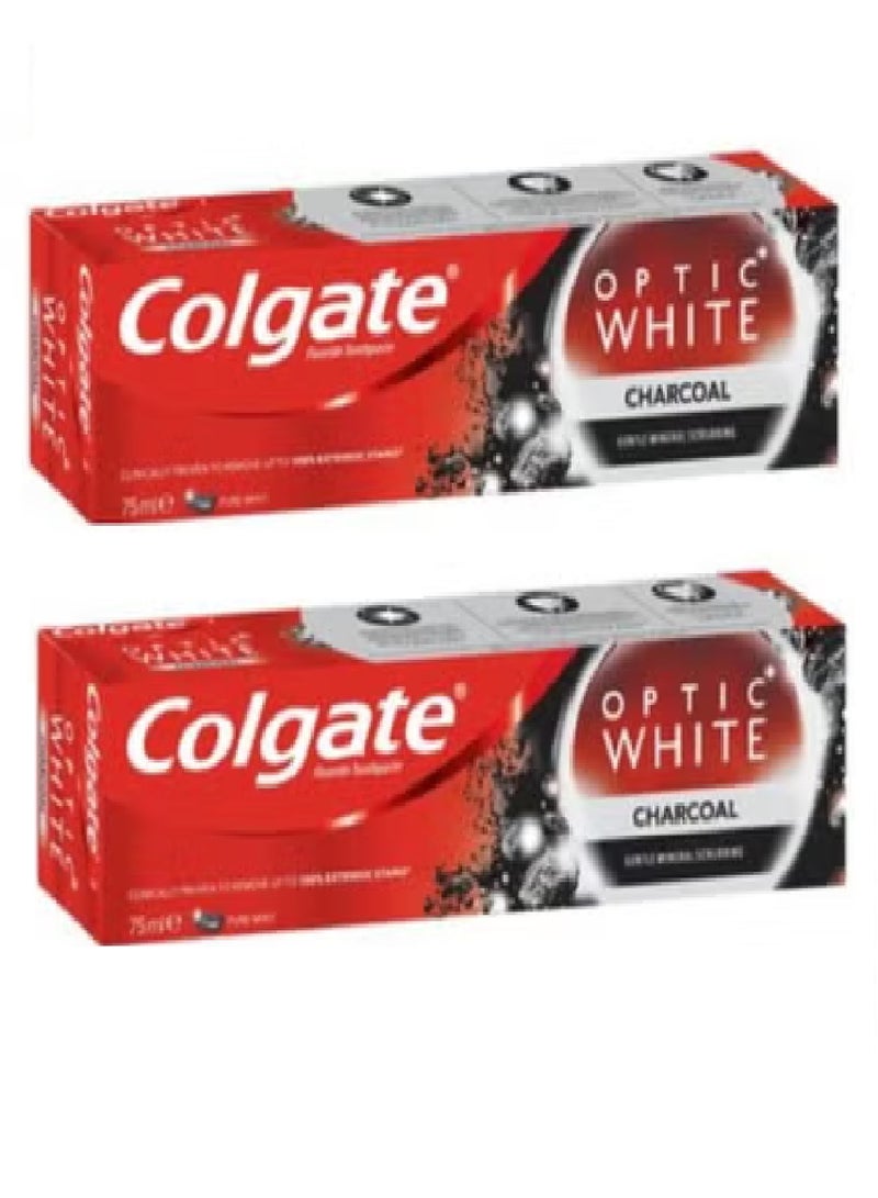 كولجيت مجموعة من 2 قطع  معجون اسنان اوبتيك وايت لتبييض الاسنان بالفحم  75 مل - Image 2