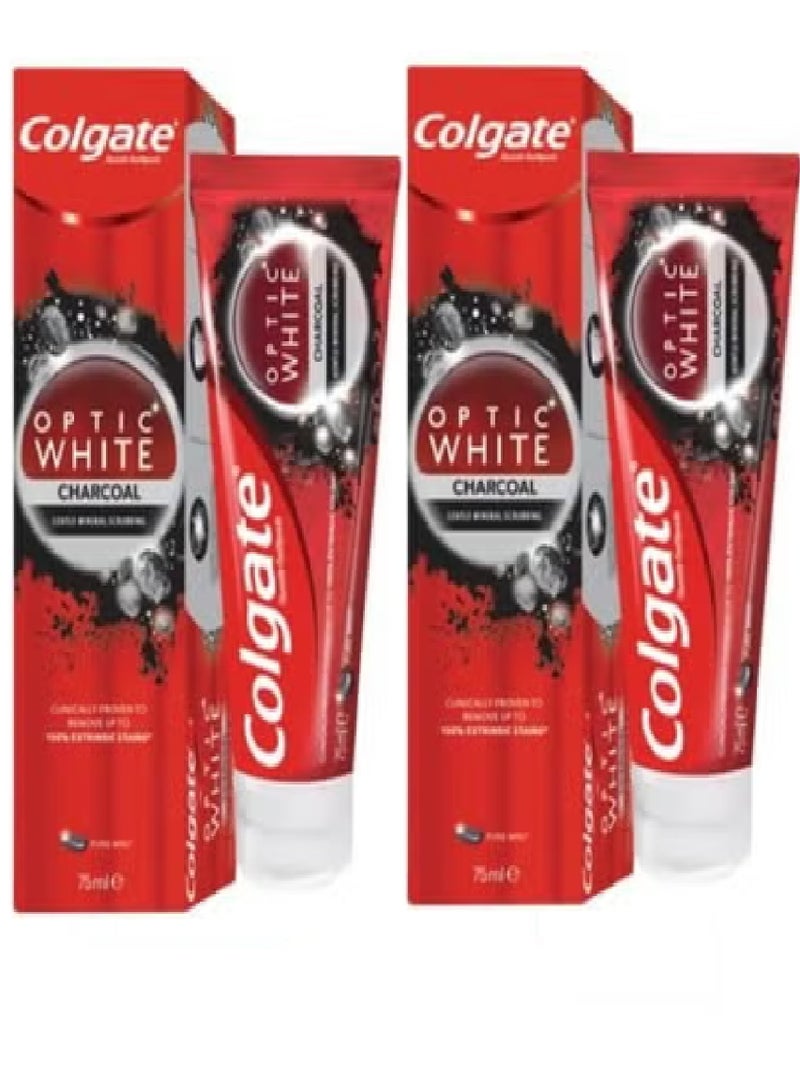 كولجيت مجموعة من 2 قطع  معجون اسنان اوبتيك وايت لتبييض الاسنان بالفحم  75 مل - Image 1