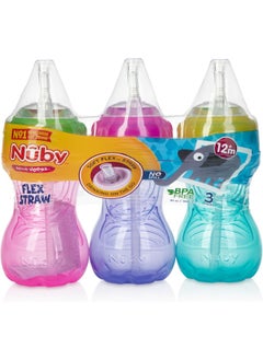 Nuby Nuby 3 Piece Girl No-Spill Cup with Flex Straw, 10 Ounce  - Image 4