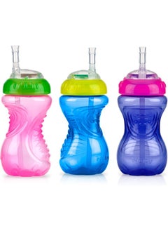 Nuby Nuby 3 Piece Girl No-Spill Cup with Flex Straw, 10 Ounce  - Image 1