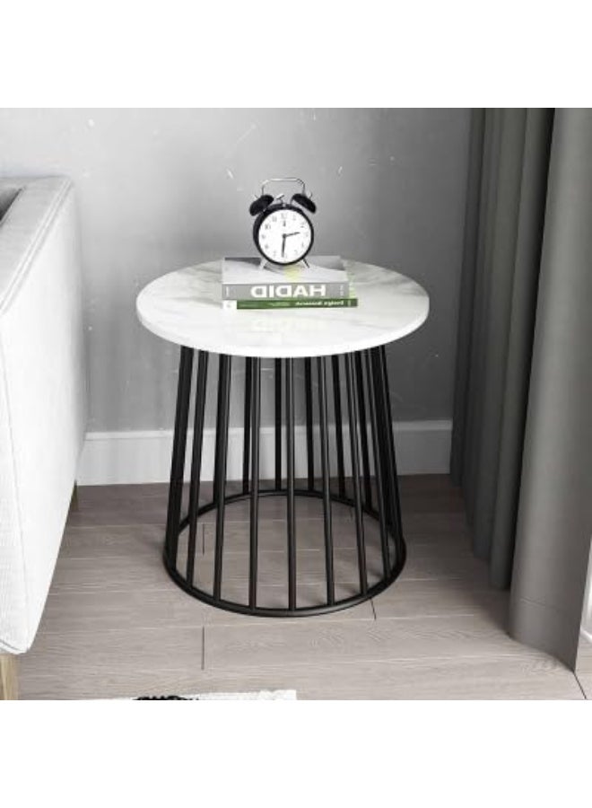 YINZUO Natural White Marble Sofa Side Table, Modern Bedside Coffee Table with Welded Black and Gold Metal Frame, No Assembly Required (Matt Black, Design 4) - Image 3
