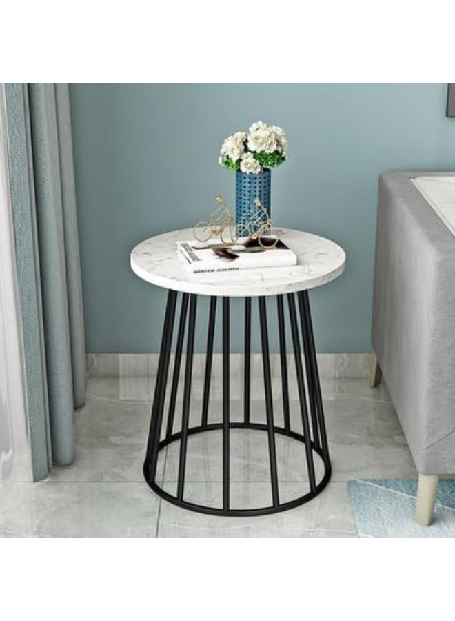 YINZUO Natural White Marble Sofa Side Table, Modern Bedside Coffee Table with Welded Black and Gold Metal Frame, No Assembly Required (Matt Black, Design 4) - Image 4