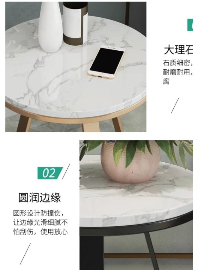YINZUO Natural White Marble Sofa Side Table, Modern Bedside Coffee Table with Welded Black and Gold Metal Frame, No Assembly Required (Matt Black, Design 4) - Image 5