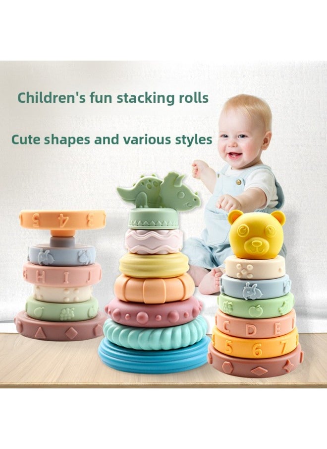 Generic - Infant Vinyl Stacking Music Early Education Cognitive Soft Rubber Stacking Ring Children Stacking High Toys Wholesale-Color:628-31 Digital Stacking Ring (surrounding Card)-Specifications:Random Color - Image 1