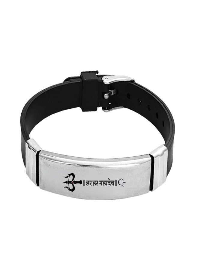 M Men Style Religious Har Har Mahadev Bracelet For Men Stylish Latest Fashion Silicone Hand Bracelet For Boys Steel Alloy Buckle Clasp Wrist Band SBr2025507 - Image 1