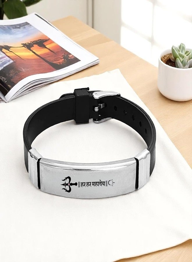 M Men Style Religious Har Har Mahadev Bracelet For Men Stylish Latest Fashion Silicone Hand Bracelet For Boys Steel Alloy Buckle Clasp Wrist Band SBr2025507 - Image 4