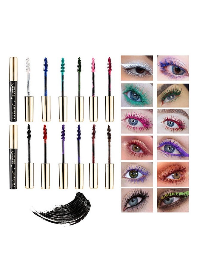 RoseFlower Colored Mascara Sets, 12 Colors Waterproof Colorful Mascara Gift Set, Red Pink Purple Blue White Black Colorful Mascara Charming Long Lasting Voluminous Mascara for Eyelash Eye Makeup - Image 1