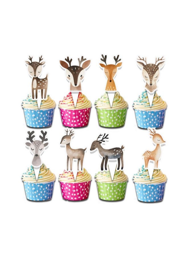 PC 24 قطعة من زينة كعك الكب كيك على شكل غزال - زينة حفلات ريفية للأطفال وحفلات استقبال المواليد - Image 1