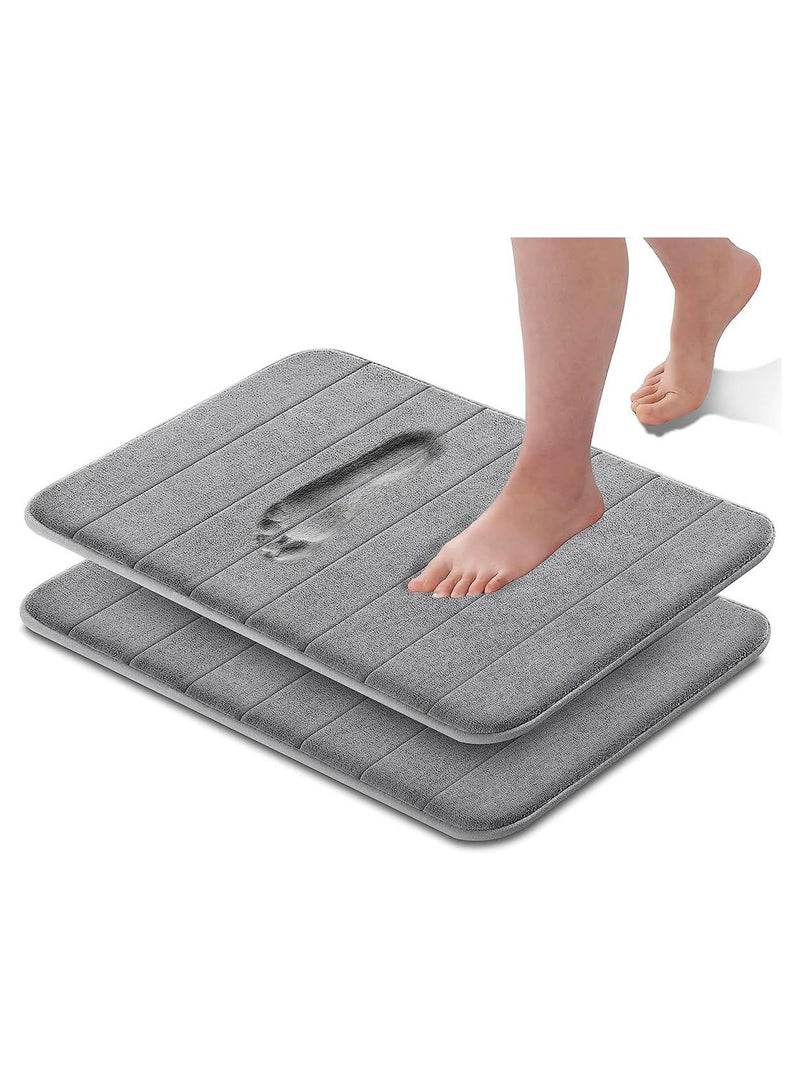 Bukela Memory Foam Bath Mat, 2 Pack Non-Slip Back, 16"x24" Fleece Softness, Highly Absorbent, Bathroom Carpet, Super Soft Microfiber Bath Rug, Rectangle, Easy to Clean Mat (Grey) - Image 1