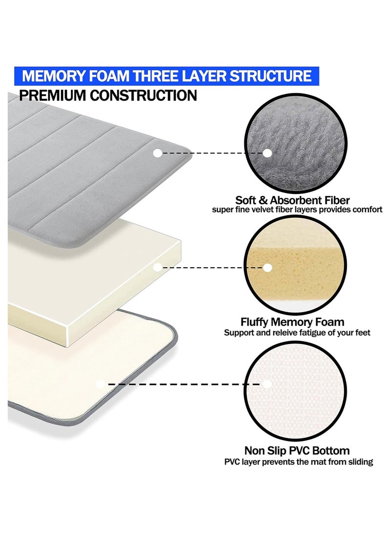 Bukela Memory Foam Bath Mat, 2 Pack Non-Slip Back, 16"x24" Fleece Softness, Highly Absorbent, Bathroom Carpet, Super Soft Microfiber Bath Rug, Rectangle, Easy to Clean Mat (Grey) - Image 5