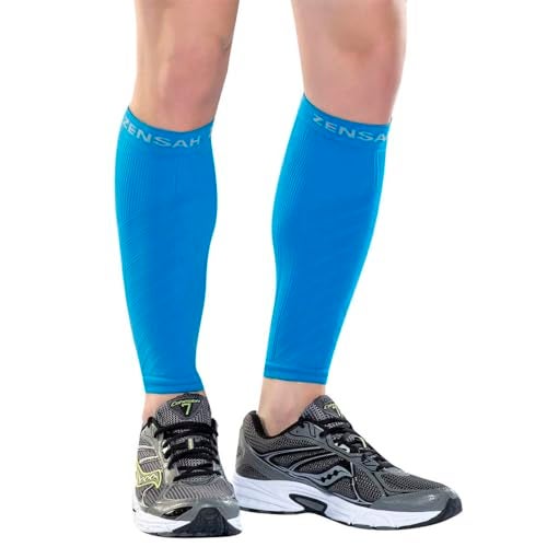 Zensah Running Leg Compression Sleeves - Shin Splint, Calf Compression Sleeve Men and Women (Blue, Small/Medium) - Image 1
