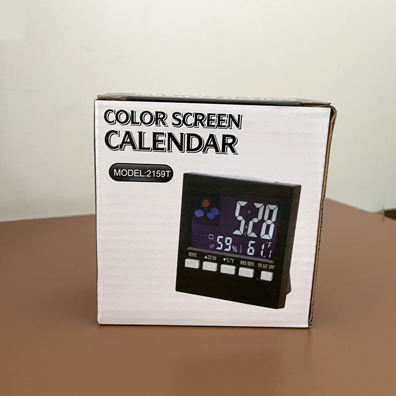 2159T weather clock LED sound control backlight home temperature and humidity meter color screen perpetual calendar electronic alarm clock black - Image 5