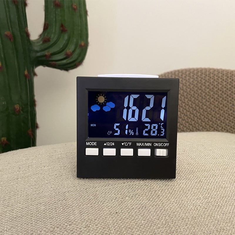 2159T weather clock LED sound control backlight home temperature and humidity meter color screen perpetual calendar electronic alarm clock black - Image 1