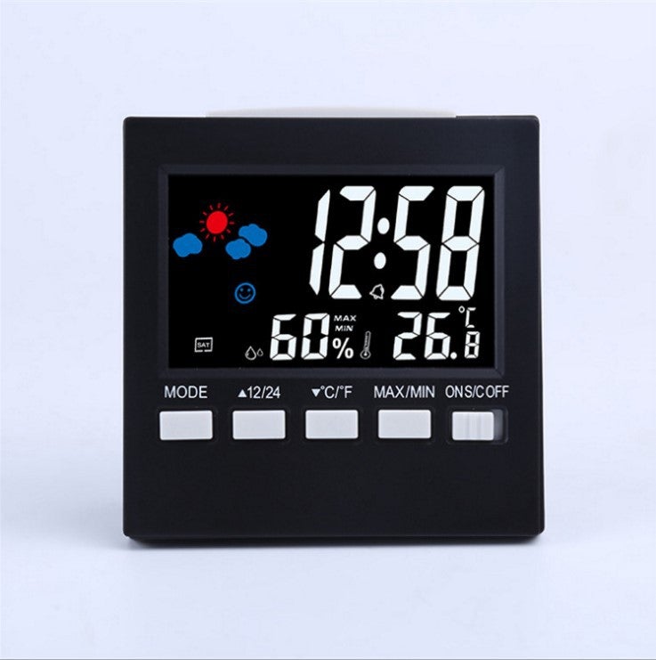 2159T weather clock LED sound control backlight home temperature and humidity meter color screen perpetual calendar electronic alarm clock black - Image 2
