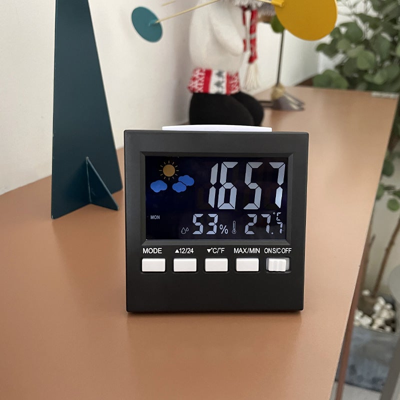 2159T weather clock LED sound control backlight home temperature and humidity meter color screen perpetual calendar electronic alarm clock black - Image 4
