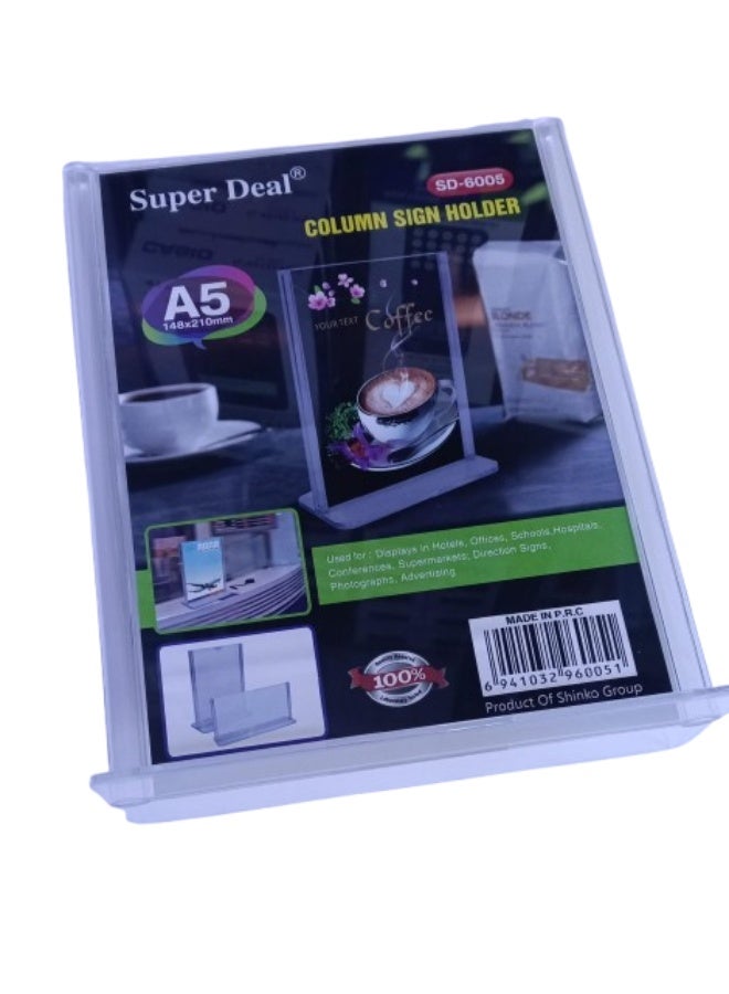 SUPER DEAL SD-6005 A5 Column Sign Holder Acrylic - Image 1