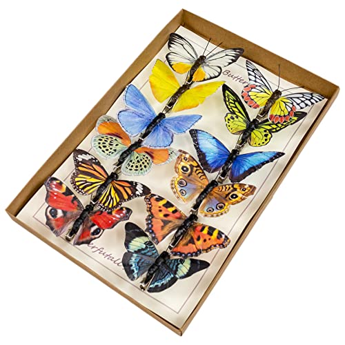 Berfutall-Artificial Feather 3D Butterfly Party Decorations Set of 12 with Clip 12 Color Ornaments for Christmas Tree - Image 1