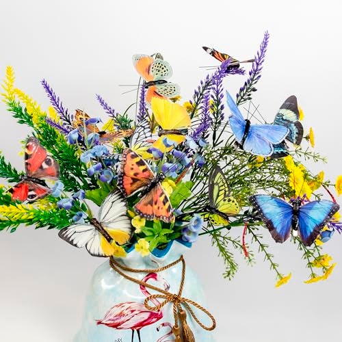 Berfutall-Artificial Feather 3D Butterfly Party Decorations Set of 12 with Clip 12 Color Ornaments for Christmas Tree - Image 2
