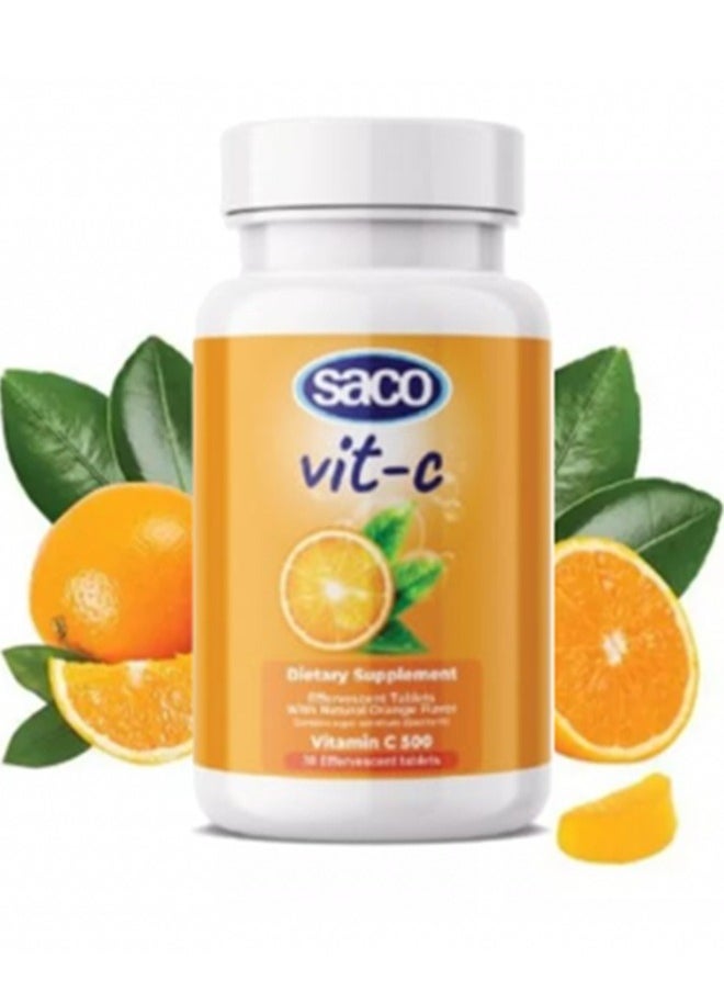 Saco Vitamin C (Ascorbic Acid ) 500 mg  Contributes to Maintain the Normal Function of the Immune System 30 Effervescent Tablets