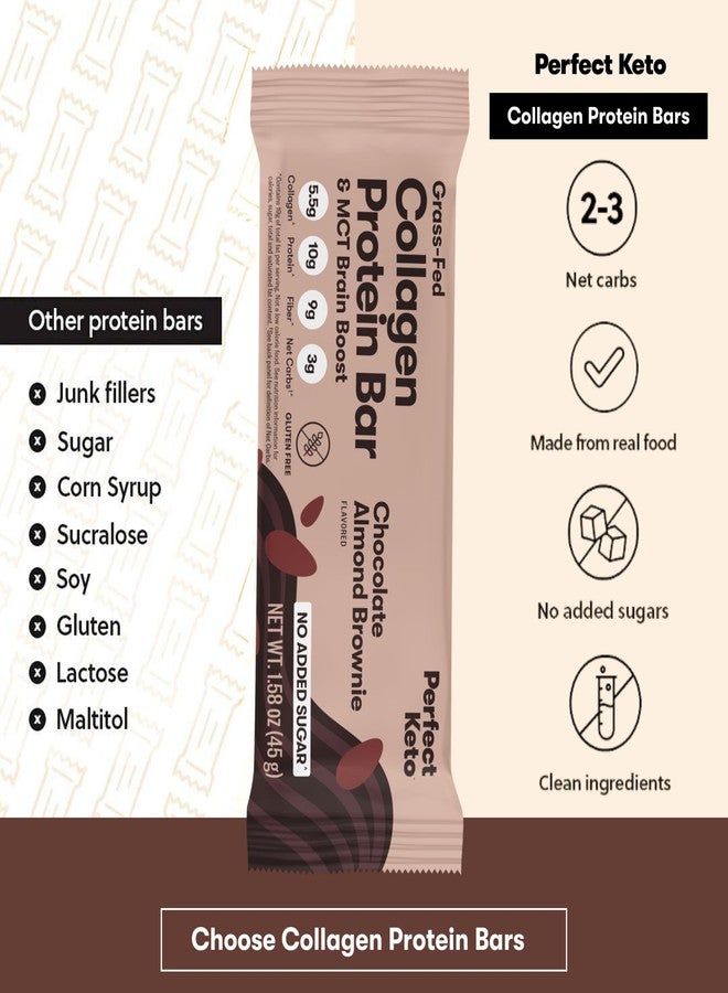 Perfect Keto Bars - The Cleanest Keto Snacks with Collagen and MCT. No Added Sugar, Keto Diet Friendly - 3g Net Carbs, 19g Fat, 10g protein - Diet Food Dessert (Almond Butter Brownie, 12 Bars) - Image 3