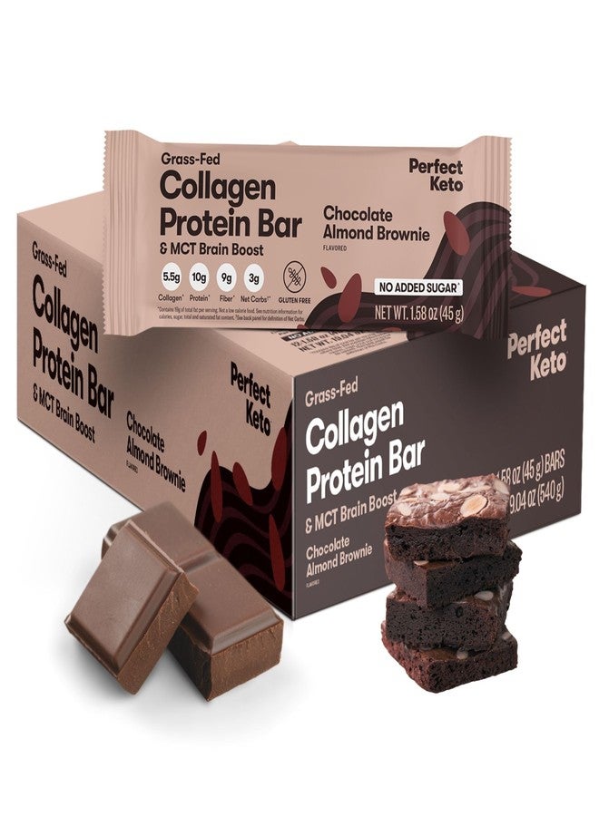 Perfect Keto Bars - The Cleanest Keto Snacks with Collagen and MCT. No Added Sugar, Keto Diet Friendly - 3g Net Carbs, 19g Fat, 10g protein - Diet Food Dessert (Almond Butter Brownie, 12 Bars) - Image 1