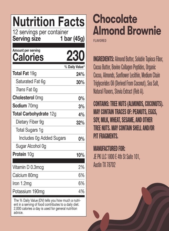 Perfect Keto Bars - The Cleanest Keto Snacks with Collagen and MCT. No Added Sugar, Keto Diet Friendly - 3g Net Carbs, 19g Fat, 10g protein - Diet Food Dessert (Almond Butter Brownie, 12 Bars) - Image 5
