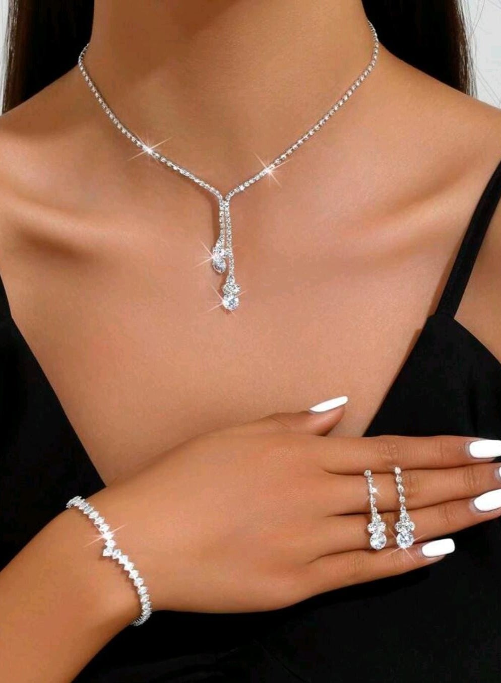 Shein Korean Style Bridal Jewelry Set, 4pcs/Set Rhinestone