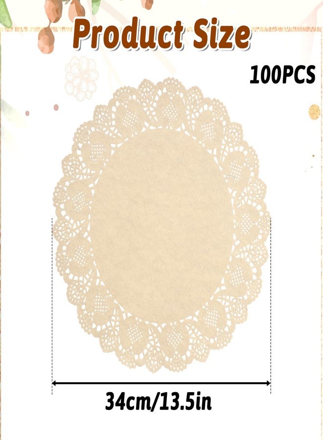 DSLSQD 100pcs Paper Doilies Round Brown Paper Doilies 13.5inch Doilie for Dessert Trays Dollies Lace Papers for Tables Round Paper Placemats for Dining Tables Decorative Paper Placemats Cakes Desserts - Image 2
