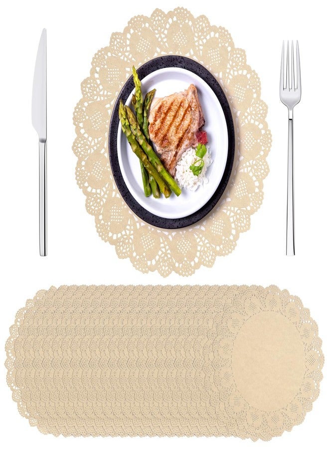 DSLSQD 100pcs Paper Doilies Round Brown Paper Doilies 13.5inch Doilie for Dessert Trays Dollies Lace Papers for Tables Round Paper Placemats for Dining Tables Decorative Paper Placemats Cakes Desserts - Image 1