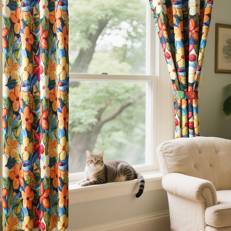 Luvyohmee Vibrant Floral Blackout Curtains 84 Inches Long Light Blocking for Bedroom Thermal Insulation, Vivid Yellow Orange Flower Patterned Drapes Colorful with Tiebacks Grommet 52Wx84L 2 Panels - Image 2