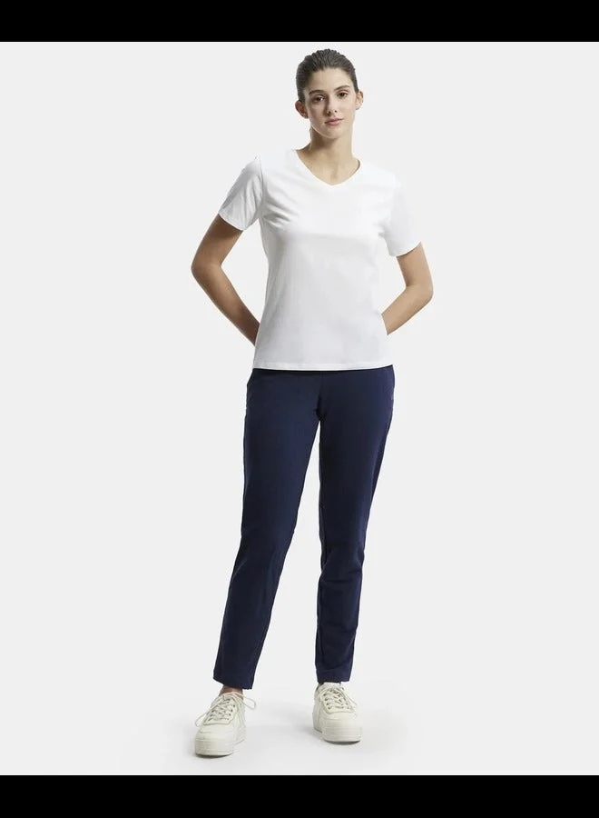 Jockey WHITE AW89 Women's Super Combed Cotton Rich Fabric Relaxed Fit V-Neck Half Sleeve T-Shir for Women | Best Price UAE