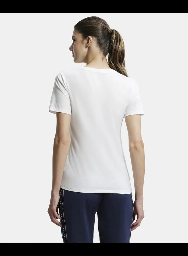 Jockey WHITE AW89 Women's Super Combed Cotton Rich Fabric Relaxed Fit V-Neck Half Sleeve T-Shir for Women | Best Price UAE