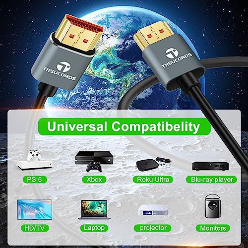 Thsucords Ultra Thin 8K 4K HDMI Cables 3.3FT, Slim & Flexible Soft High Speed HDMI 2.1 Cord Support 4K@120Hz 8K@60Hz 48Gbps for Roku TV/HDTV/PS5/Blu-ray - Image 4