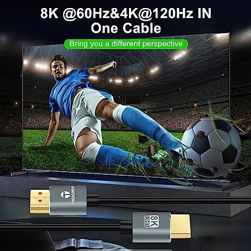 Thsucords Ultra Thin 8K 4K HDMI Cables 3.3FT, Slim & Flexible Soft High Speed HDMI 2.1 Cord Support 4K@120Hz 8K@60Hz 48Gbps for Roku TV/HDTV/PS5/Blu-ray - Image 5