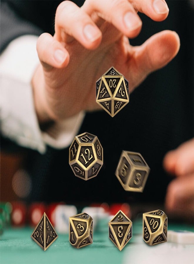 DND DADO Metal Dice Set, 7pcs Polyhedral Metal DND Dice Set, DND Starter Set, D&D Gifts with Gift Bag, Role Playing Board Games Accessories, Bronze - Image 3
