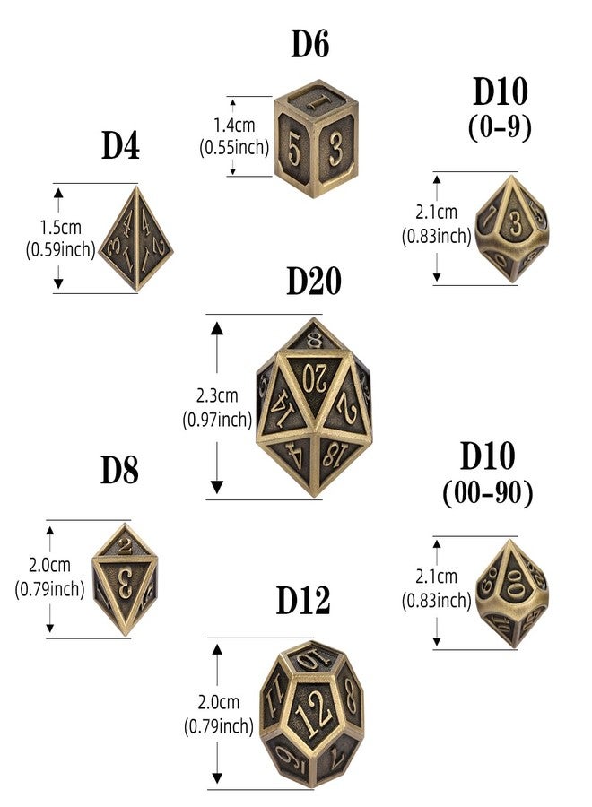 DND DADO Metal Dice Set, 7pcs Polyhedral Metal DND Dice Set, DND Starter Set, D&D Gifts with Gift Bag, Role Playing Board Games Accessories, Bronze - Image 4