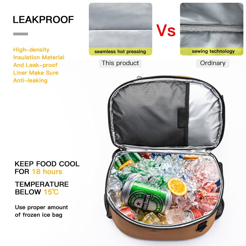 TUGUAN Insulated Cooler Backpack 38/42 Cans Double Deck Leakproof Lightweight Soft Lunch Backpack Small Cooler Bag Beach Picnic, Brown - Image 3
