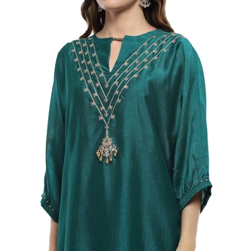 Biba Emerald Green Polyester Straight Kurta - Image 4